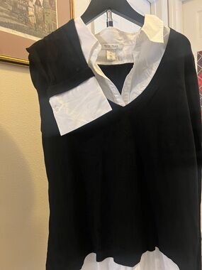 White House Black Market Black Sweater-with mock White Shirt XL